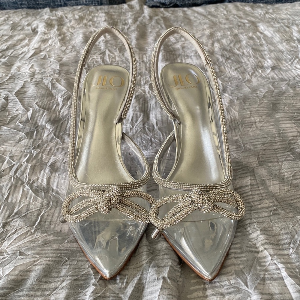 Cinderella style glass slipper JLO show stopper
